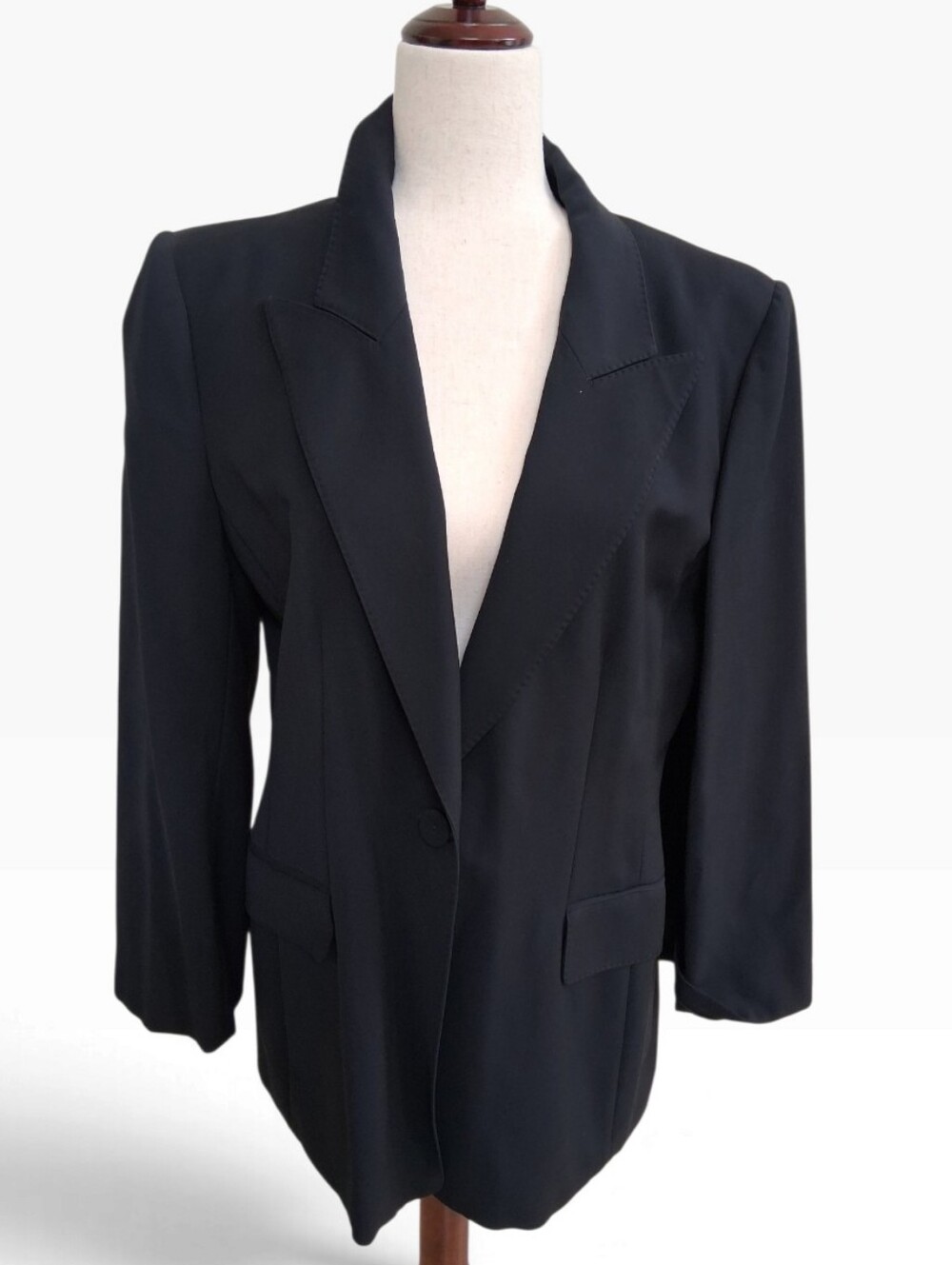 Giorgio Armani Black Virgin Wool Viscose Single Button Blazer Jacket IT 46 US 10